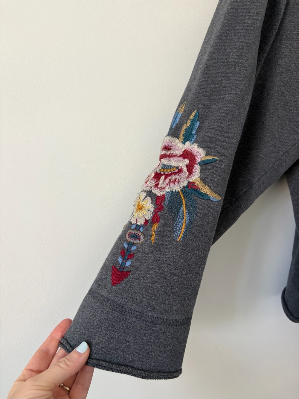 Johnny Was Darielle Dark Grey Floral Embroidered Boho Oversized Hoodie XL - Picture 2 of 11